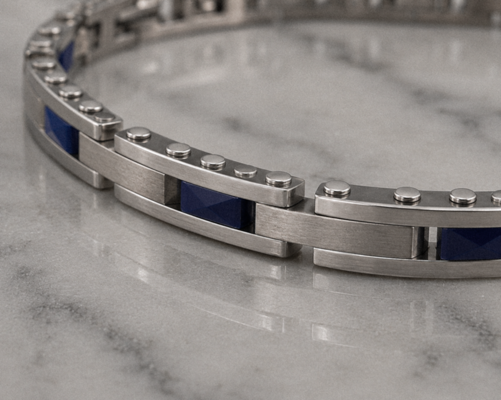 Fred Bennett Stainless Steel & Blue Ceramic Link Bracelet