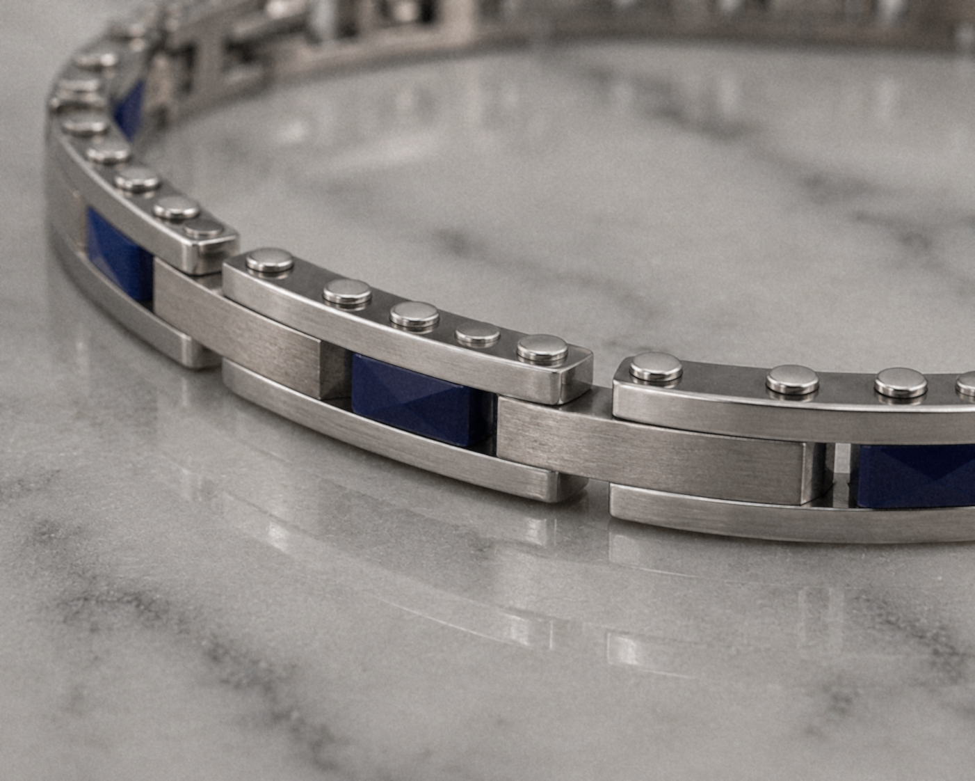 Fred Bennett Stainless Steel & Blue Ceramic Link Bracelet