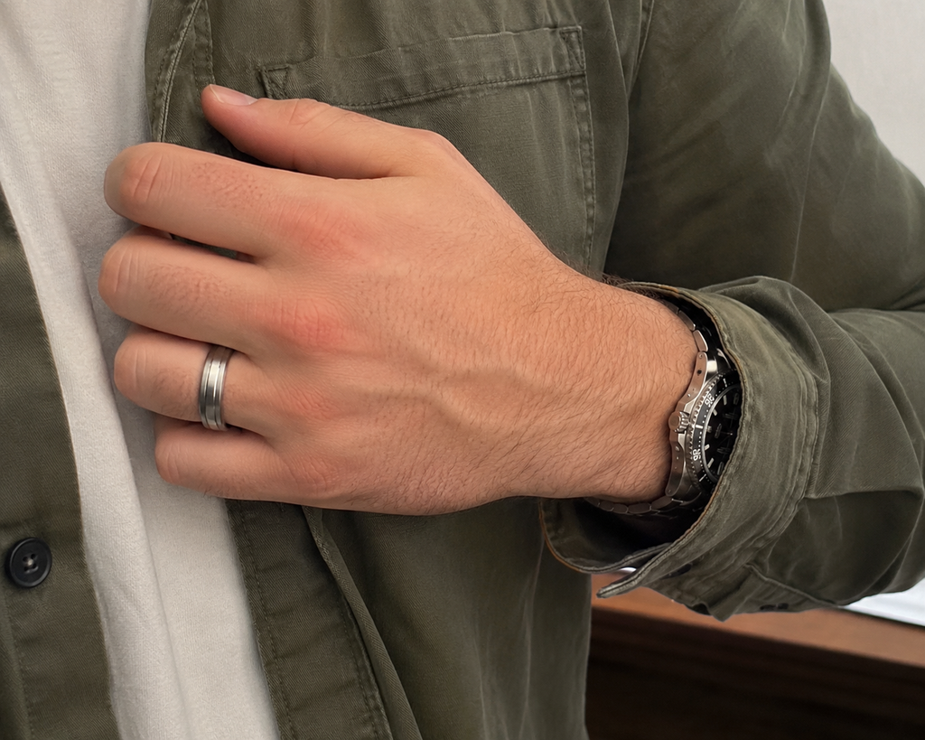 Fred Bennett Brushed & Polished Stainless Steel Band Ring