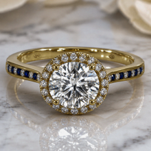 18ct Yellow Gold 10.01ct Natural Diamond & Sapphire Halo Ring