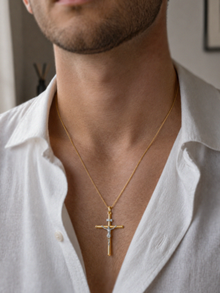 9ct Two-Tone Gold Crucifix Necklace 20 inch