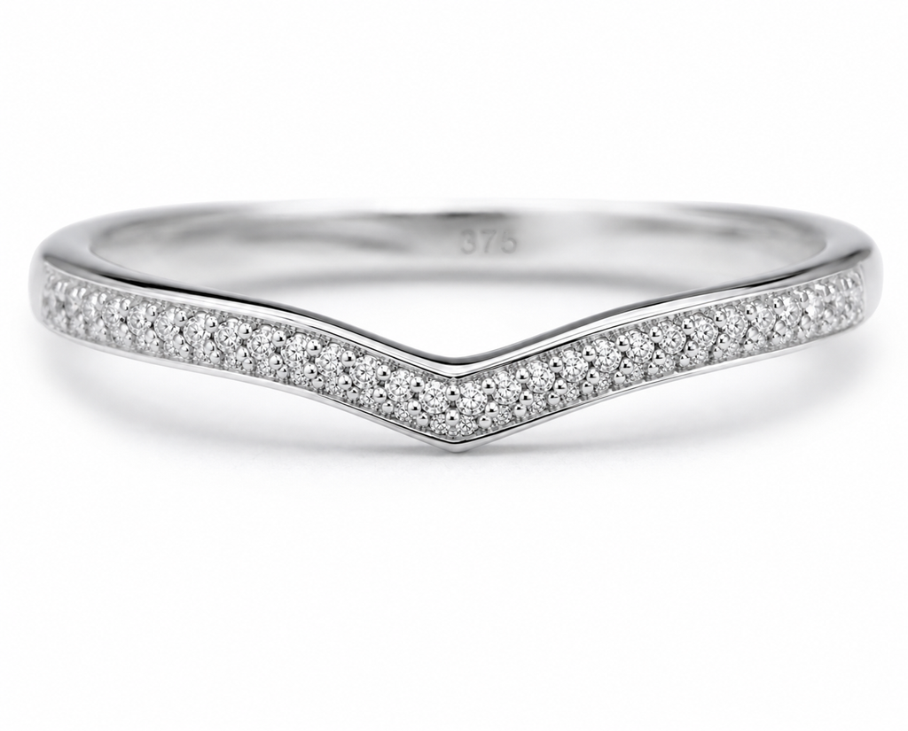 9ct White Gold Micro Diamond V-Shaped Ring – 0.075ct