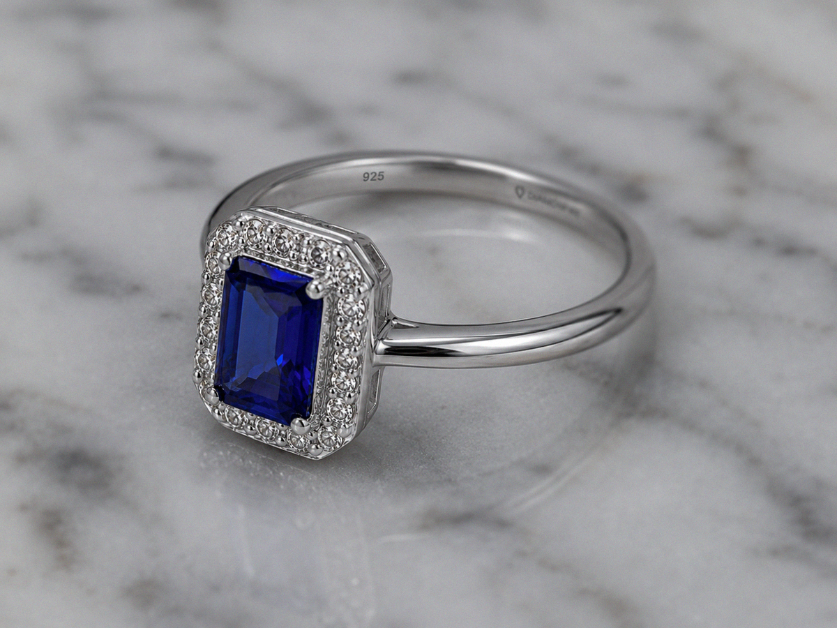 Diamonfire Blue Cubic Zirconia Geometric Halo Ring