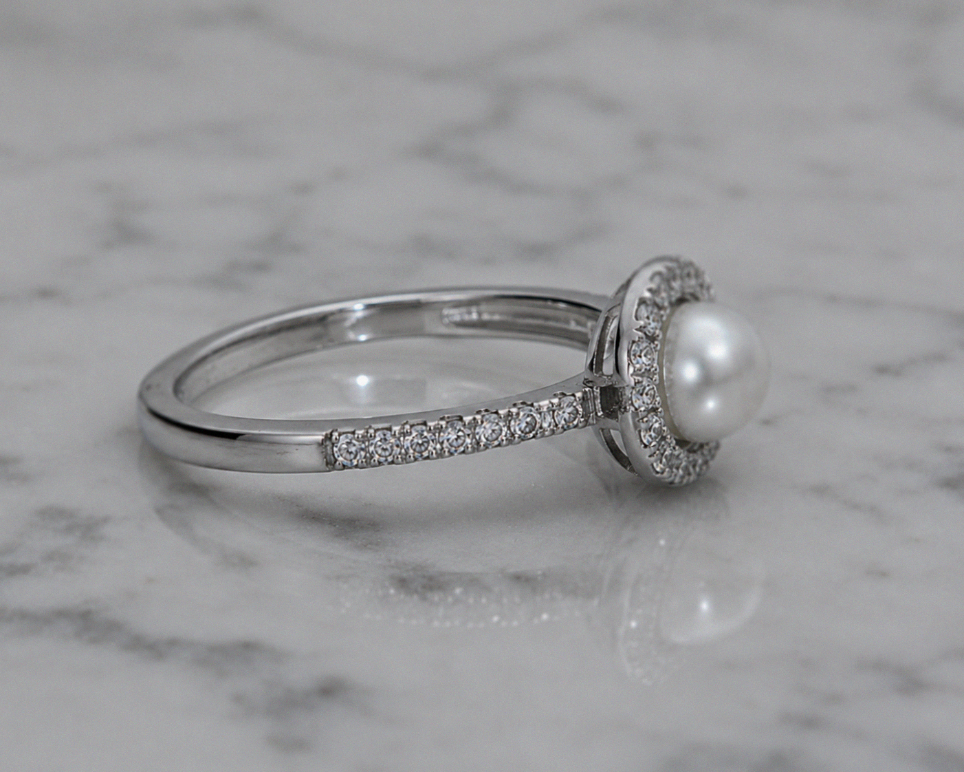 Sterling Silver Freshwater Pearl & Cubic Zirconia Halo Ring
