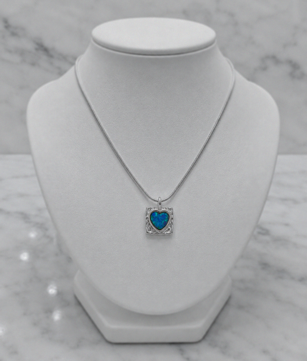 Banyan Sterling Silver Blue Opalite Heart Pendant Necklace