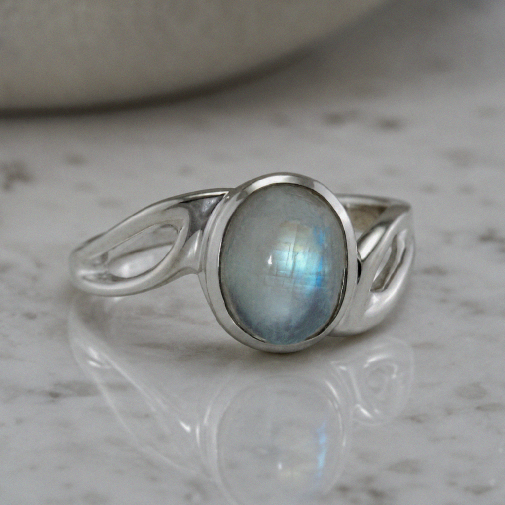Banyan Sterling Silver Rainbow Moonstone Wave Ring