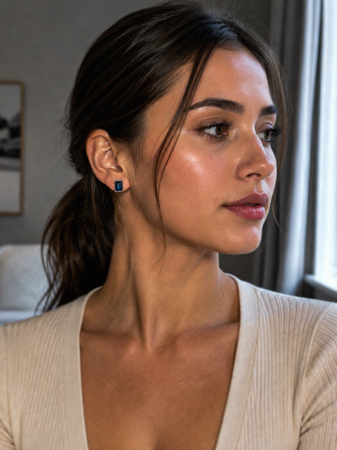 Rectangle London Blue Topaz Earrings in 9ct White Gold