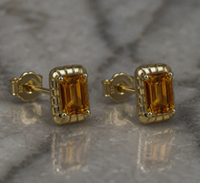 Detailed Octagon Citrine Stud Earrings in 9ct Yellow Gold