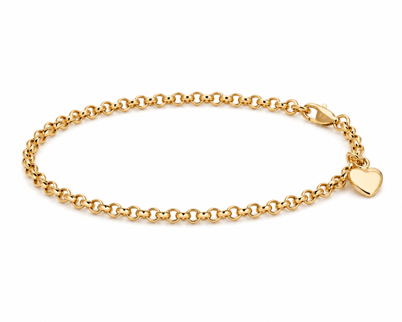 14ct Yellow Gold Belcher Bracelet with Heart Charm – 7”