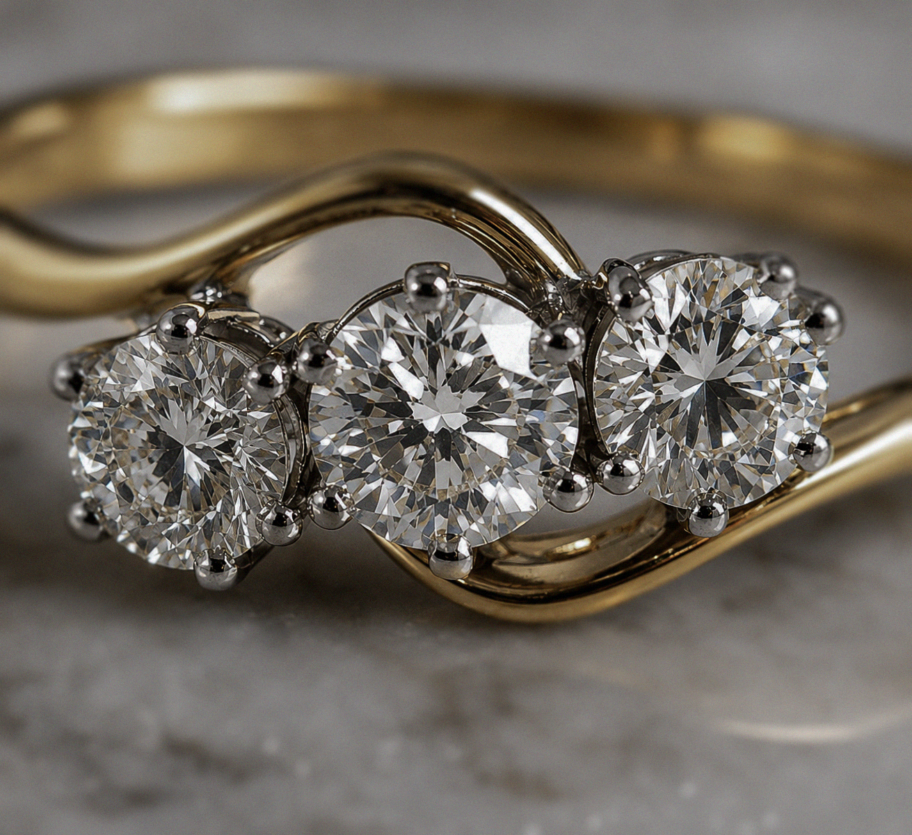 18ct Two-Tone Gold 1.00ct Diamond Swirl Trilogy Engagement Ring