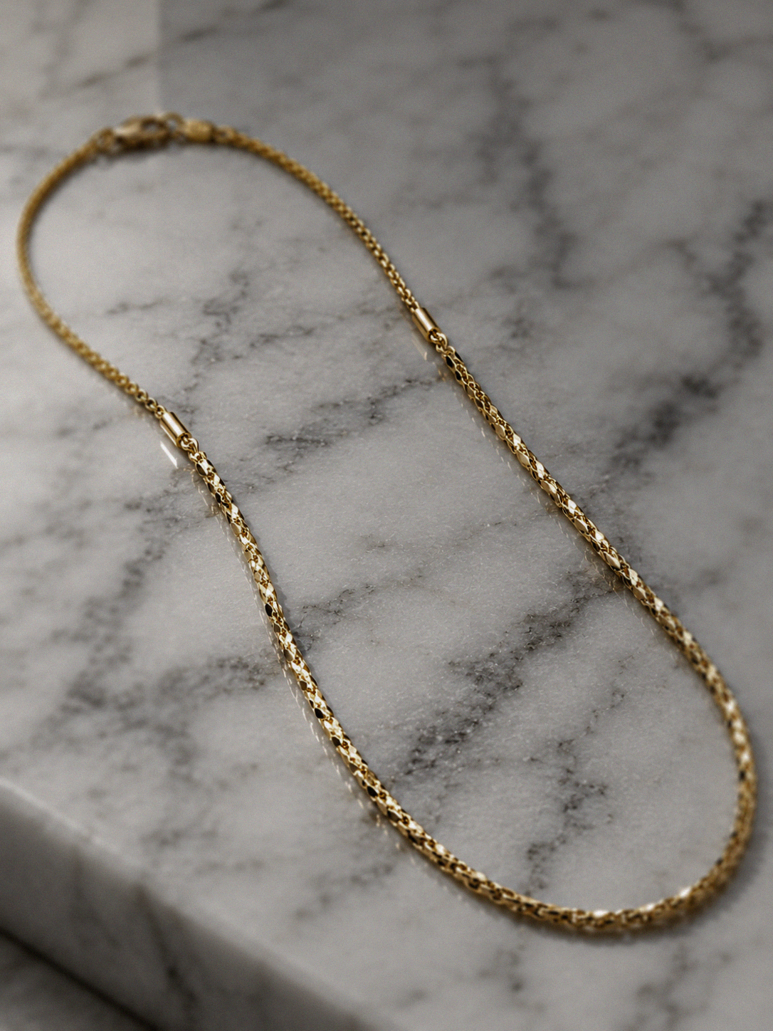 Diamond Cut Bead Bar Necklace in 9ct Yellow Gold