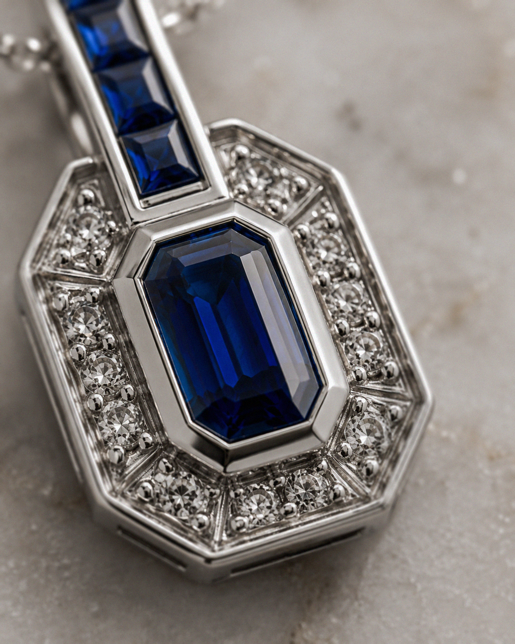 9ct White Gold Sapphire & Diamond Channel Necklace