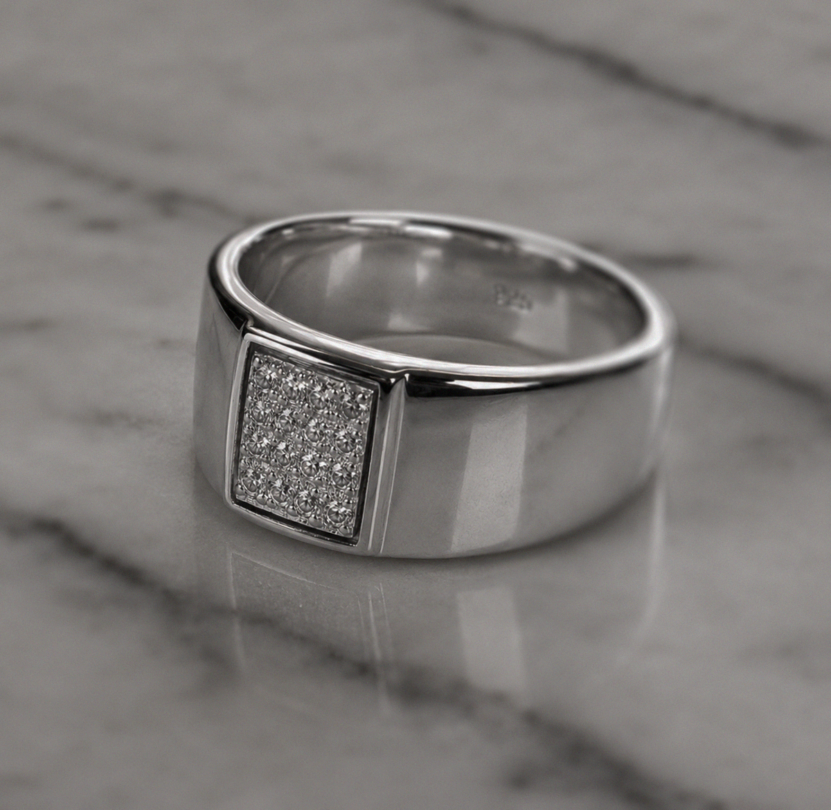 Sterling Silver Wide Band Cubic Zirconia Men’s Ring