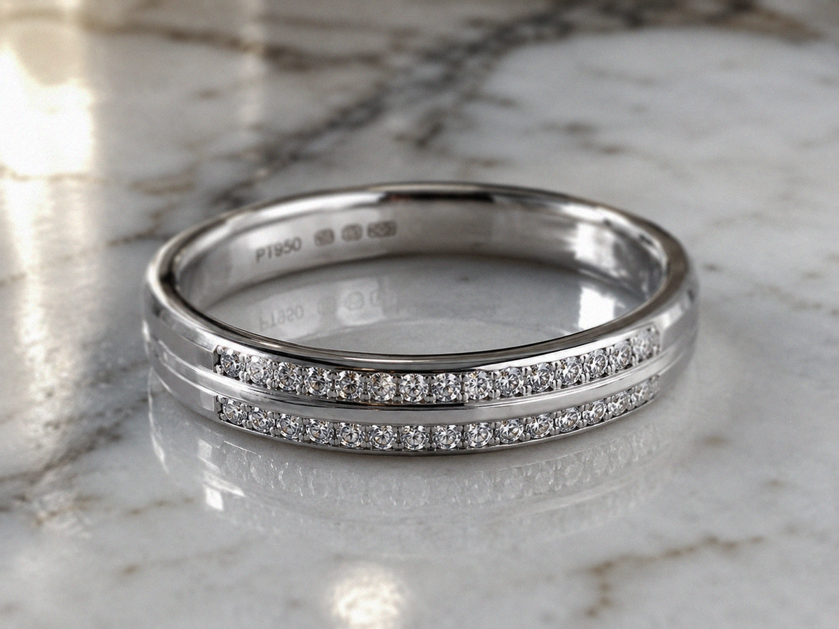 Platinum Diamond Wedding Band-Double Row Natural Diamonds