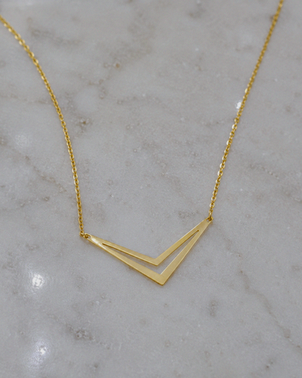 9ct Yellow Gold Double Chevron Arrow Necklace 16 Inch
