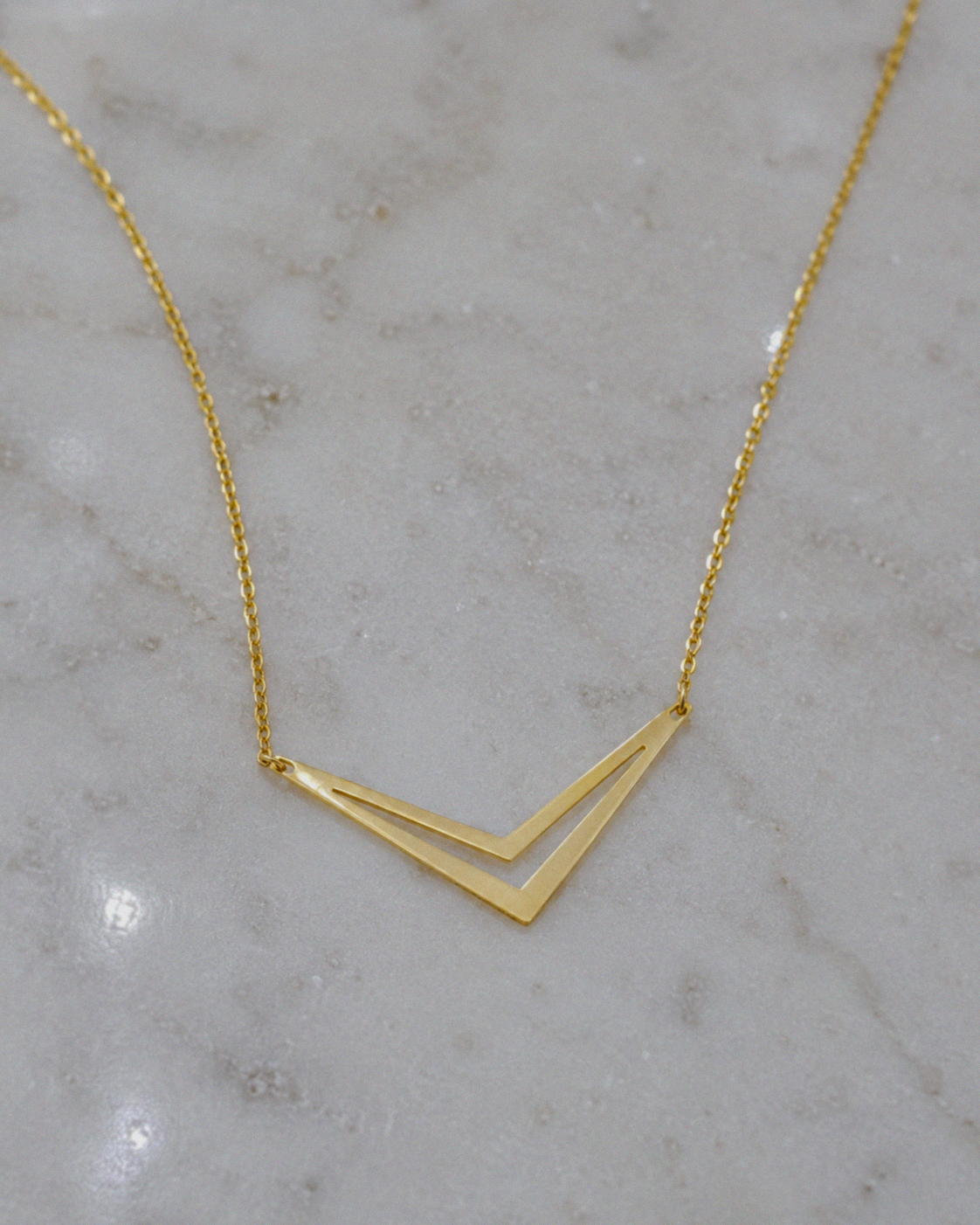 9ct Yellow Gold Double Chevron Arrow Necklace 16 Inch