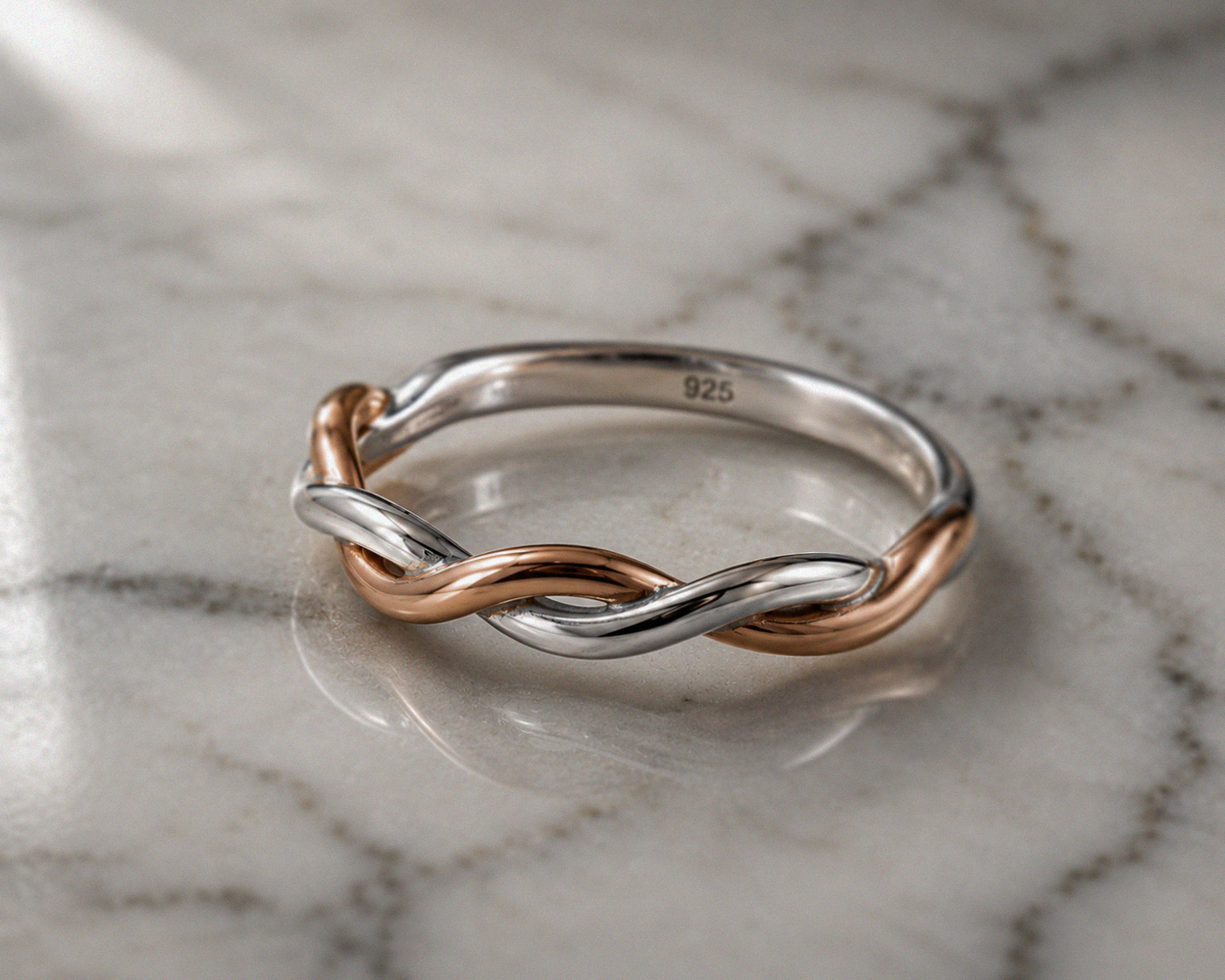 Mixed Twist Ring in Sterling Silver & Rose Gold Plating