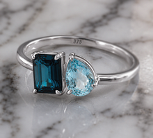 Toi et Moi London & Sky Blue Topaz Ring in 9ct White Gold