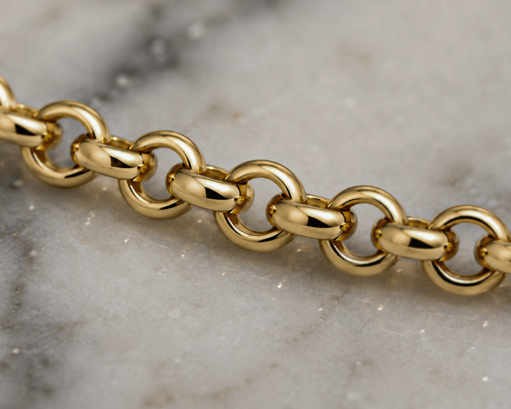 14ct Yellow Gold Belcher Bracelet with Heart Charm – 7”