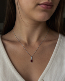 Ruby & Diamond Drop Pendant Necklace in 9ct White Gold