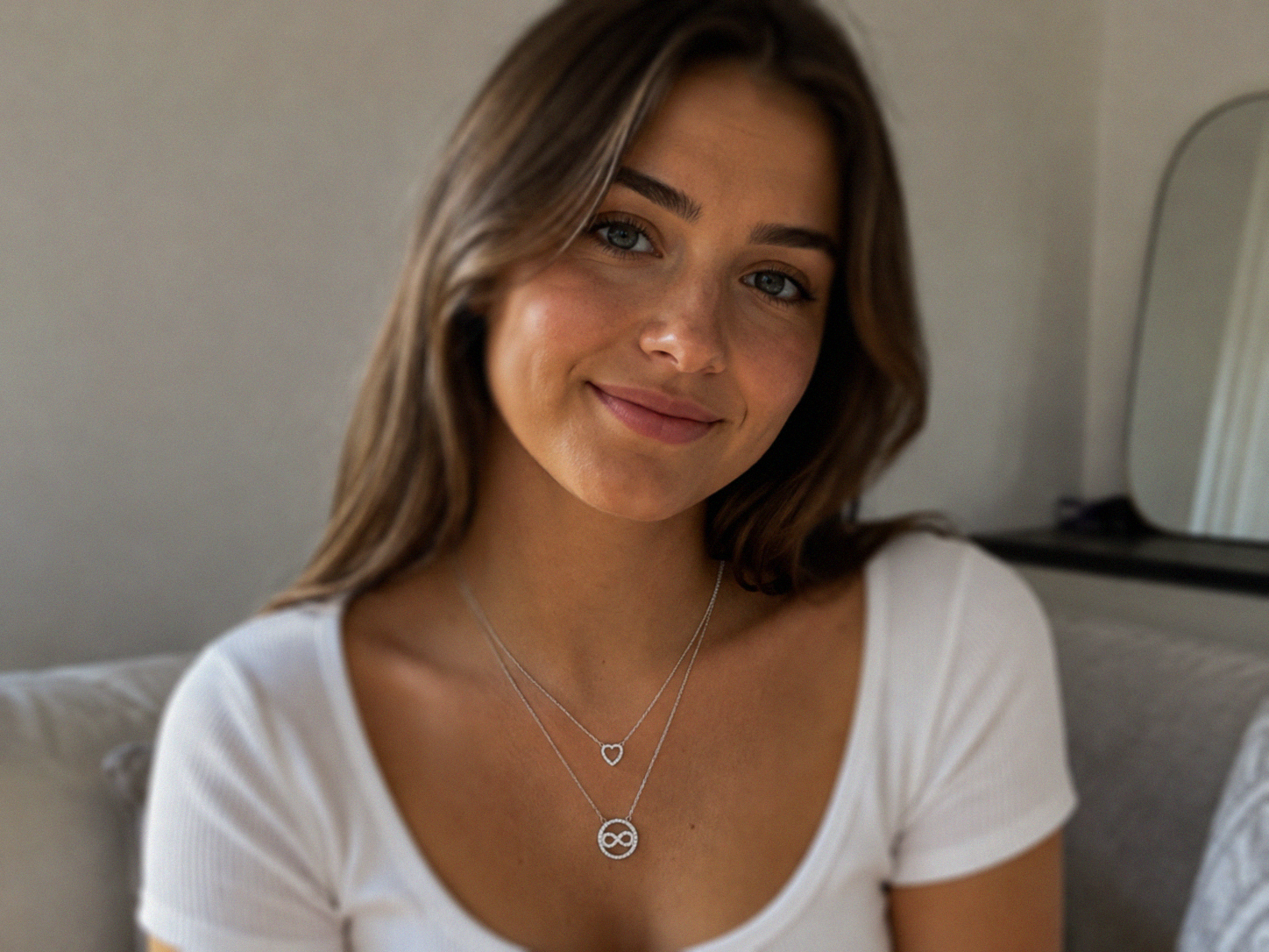 Sterling Silver CZ Heart & Infinity Layered Necklace