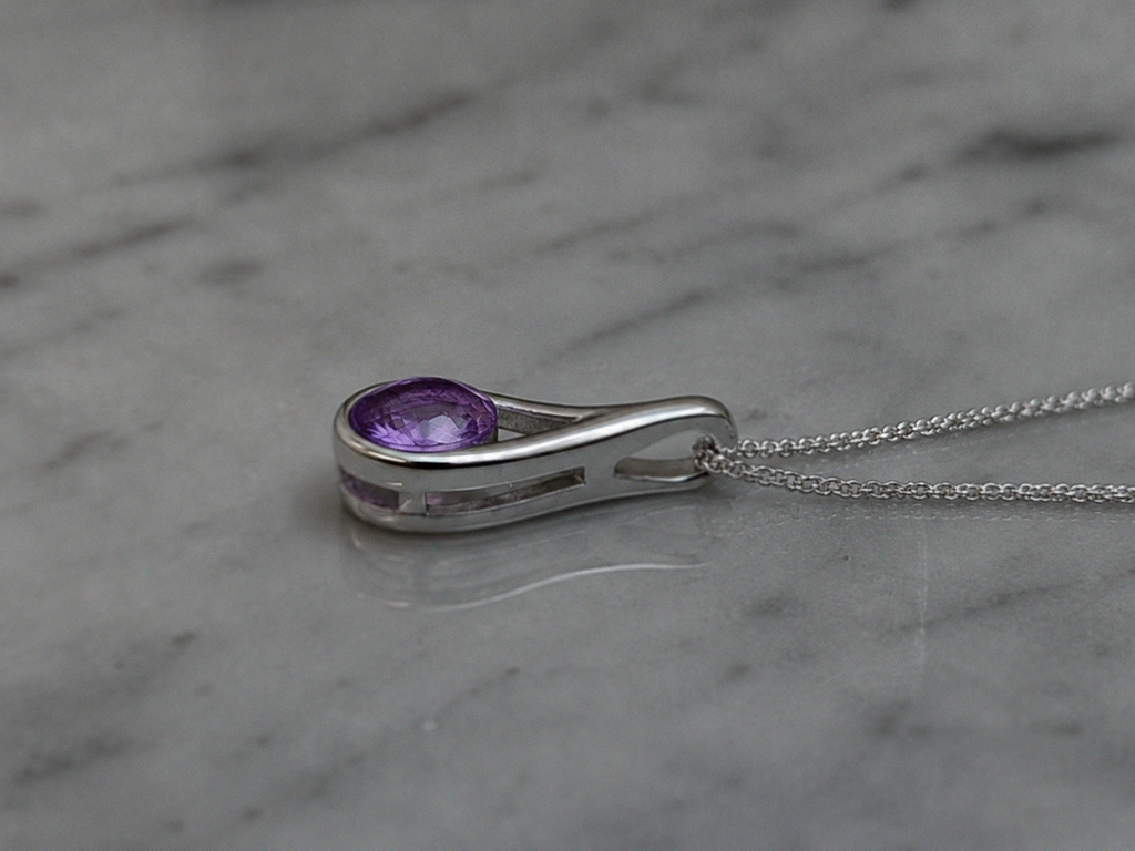Sterling Silver Natural Amethyst Teardrop Pendant Necklace