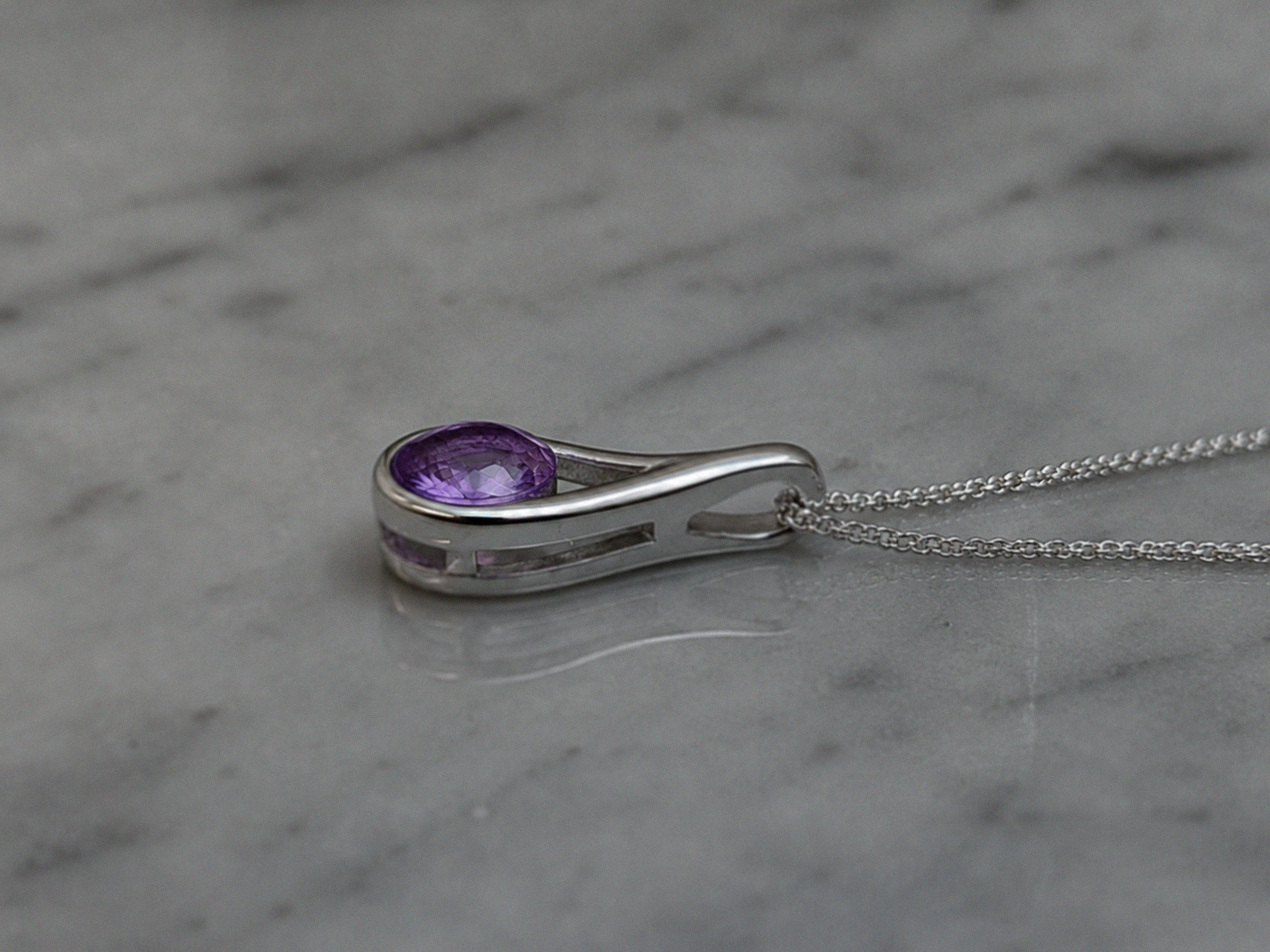 Sterling Silver Natural Amethyst Teardrop Pendant Necklace
