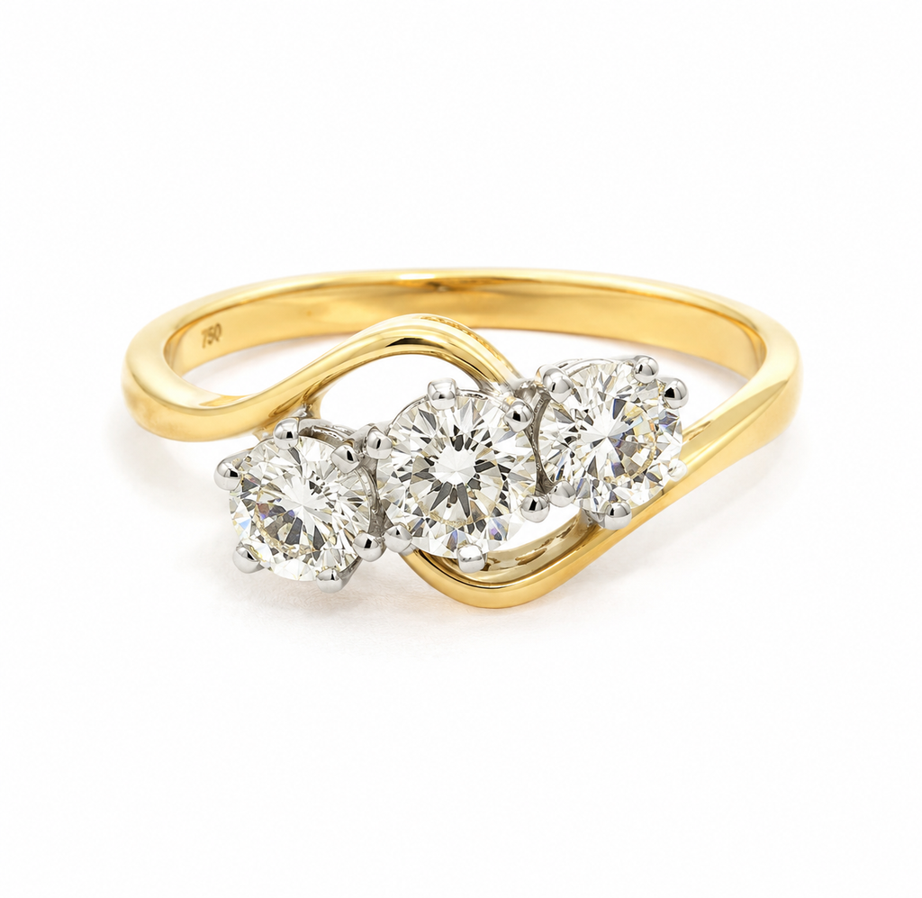 18ct Two-Tone Gold 1.00ct Diamond Swirl Trilogy Engagement Ring