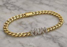 9ct Yellow Gold Cubic Zirconia Mum Curb Bracelet