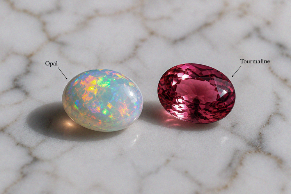 October birthstones Opal and Tourmaline