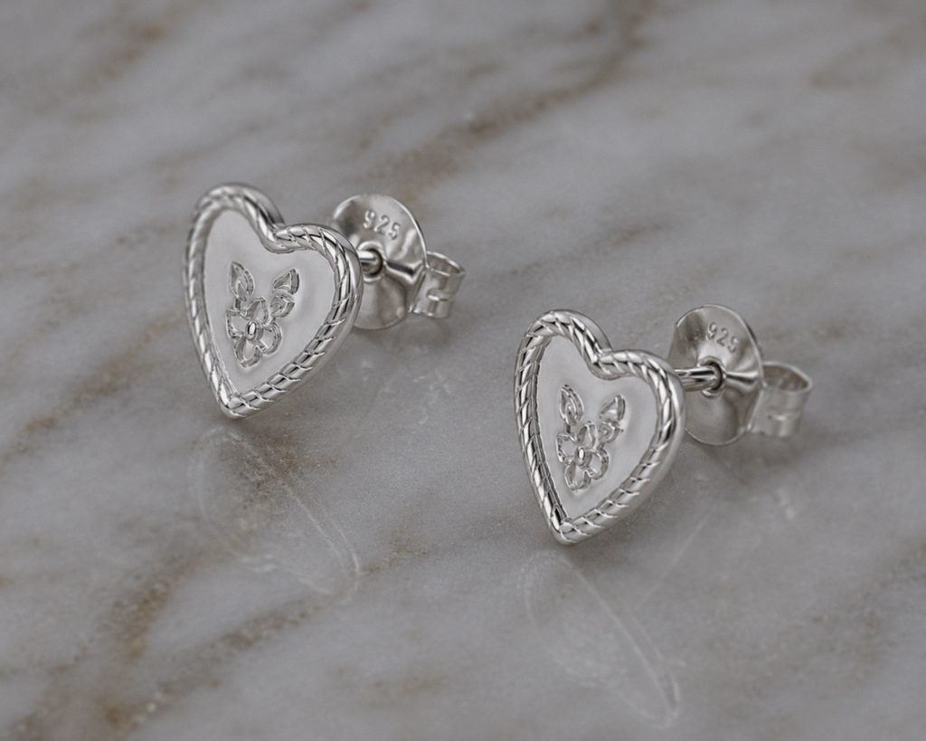 Laura Ashley Spring Posy Sterling Silver Heart Stud Earrings