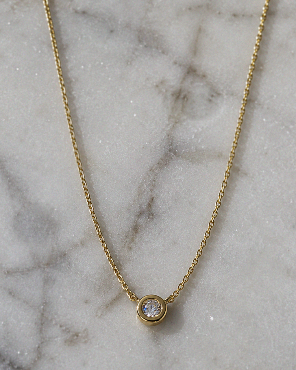 9ct Yellow Gold Diamond Solitaire Bezel Necklace