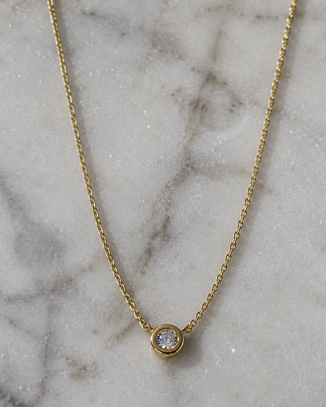 9ct Yellow Gold Diamond Solitaire Bezel Necklace