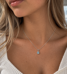9ct White Gold Aquamarine & Diamond Twist Pendant with Diamond-Cut Curb Chain
