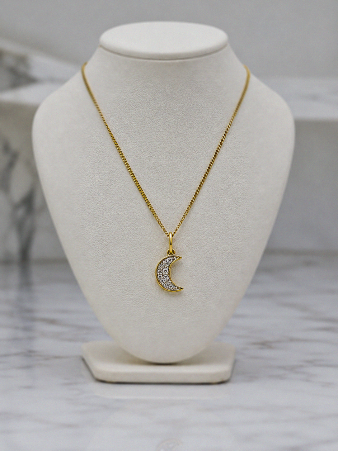 9ct Yellow Gold Diamond Crescent Moon Necklace