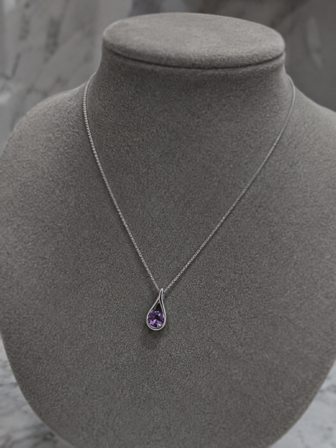 Sterling Silver Natural Amethyst Teardrop Pendant Necklace