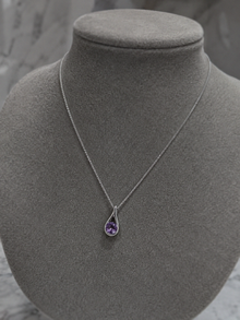 Sterling Silver Natural Amethyst Teardrop Pendant Necklace
