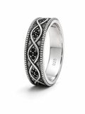 Sterling Silver Black Cubic Zirconia Wave Band Ring.