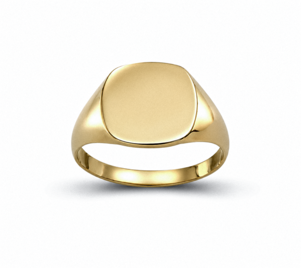 9ct Yellow Gold Cushion Signet Ring - Classic Polished Finish