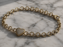 9ct Yellow Gold CZ Heart Belcher Bracelet – 6.5“