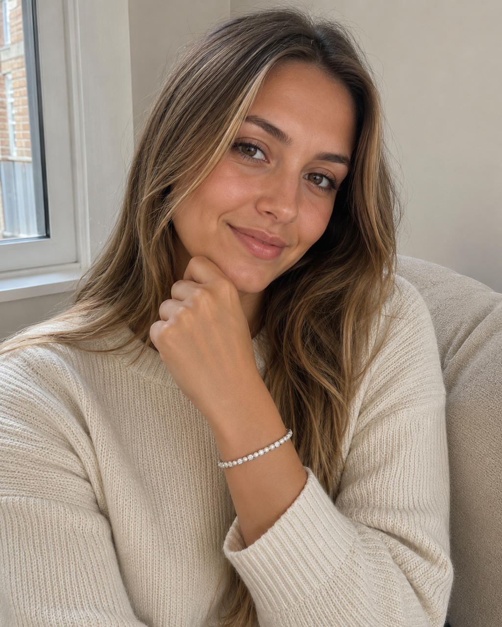Diamonfire Sterling Silver Pearl and Zirconia Tennis Bracelet