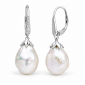 9ct White Gold Baroque Pearl & White Topaz Drop Earrings