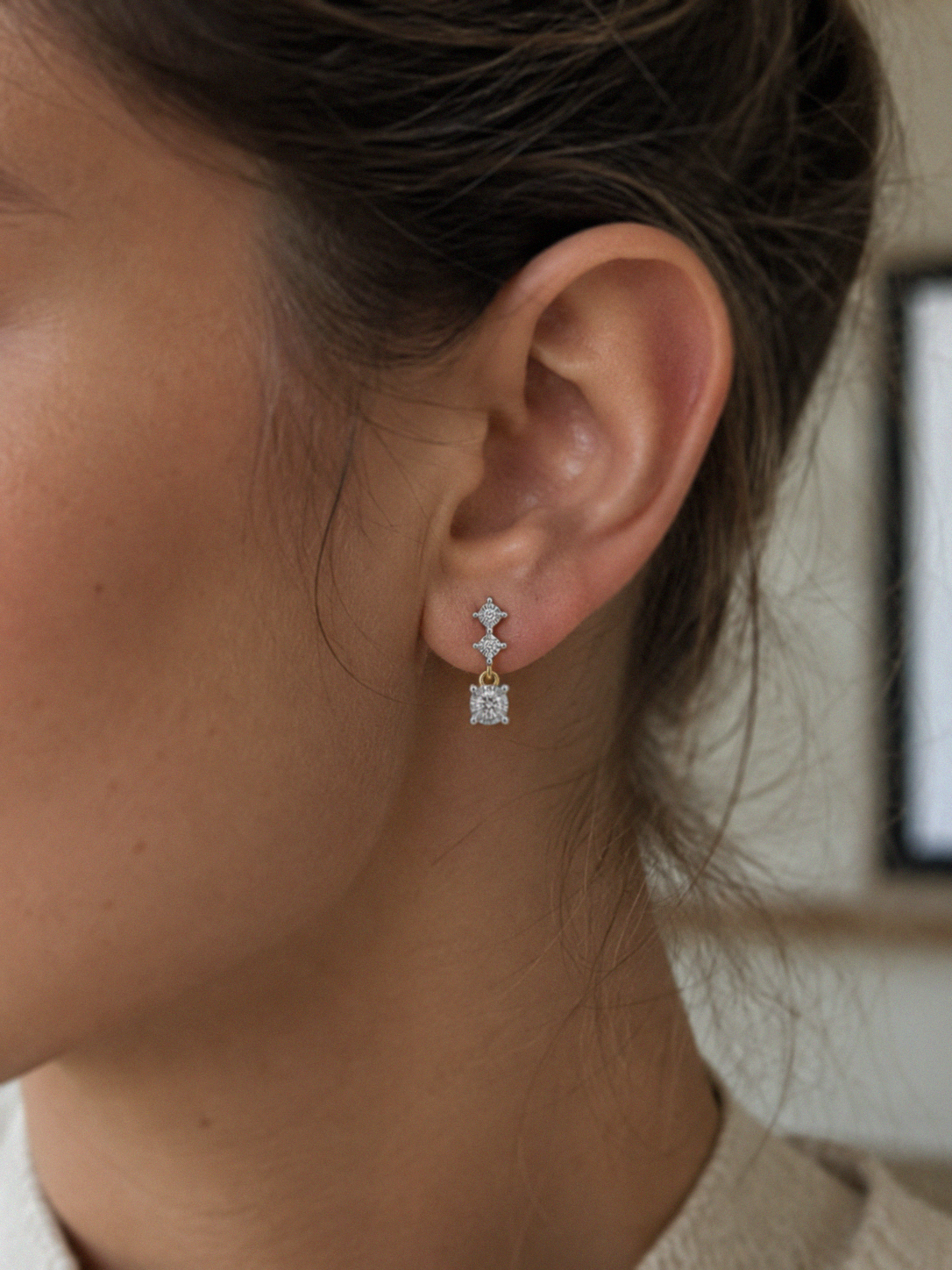 9ct Yellow Gold Diamond Trilogy Drop Earrings (0.20ct Total)