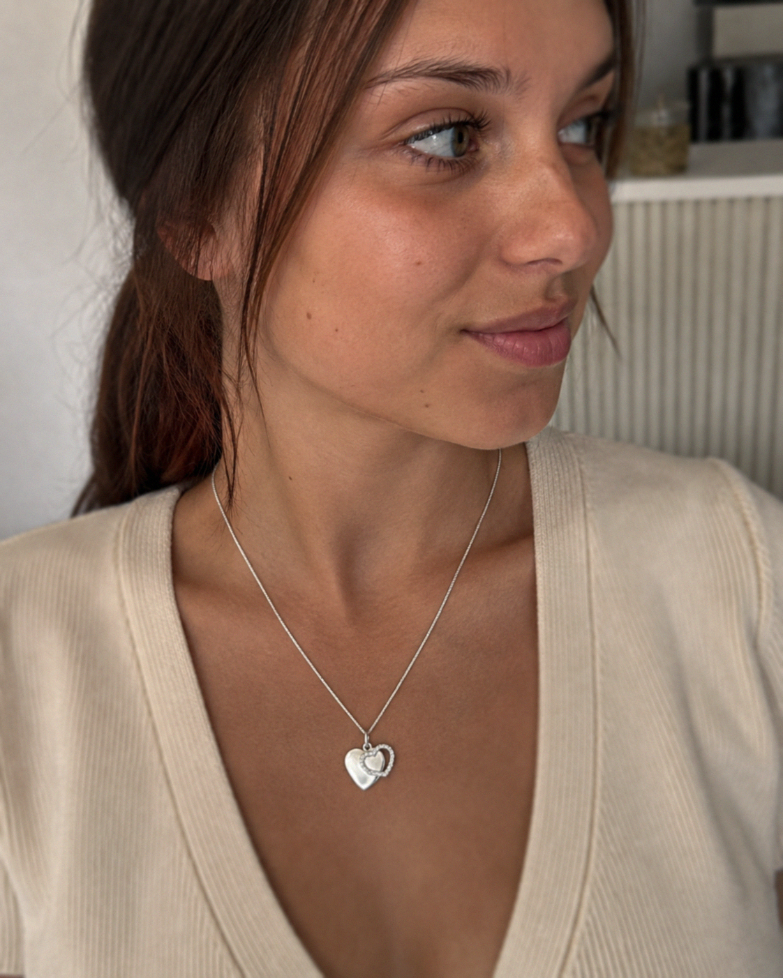 Sterling Silver Cubic Zirconia Double Heart Pendant with 41–46cm Chain