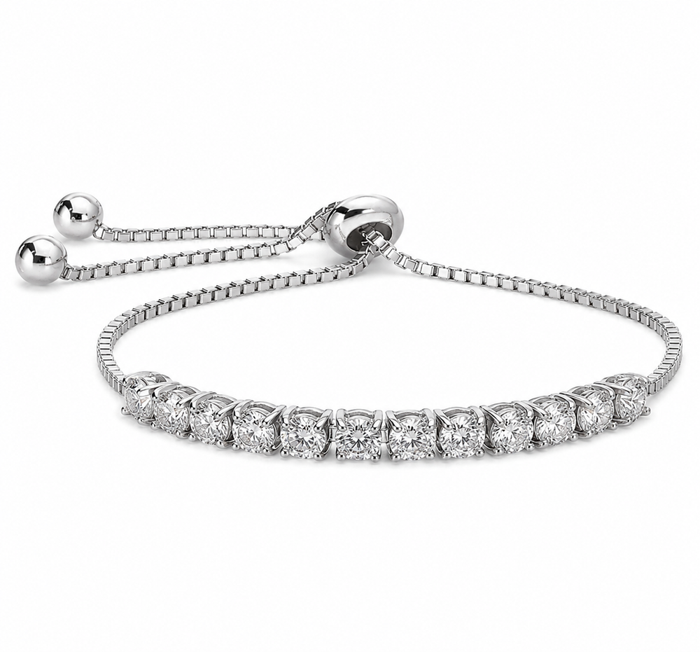 Sterling Silver Moissanite Half Tennis Slider Bracelet