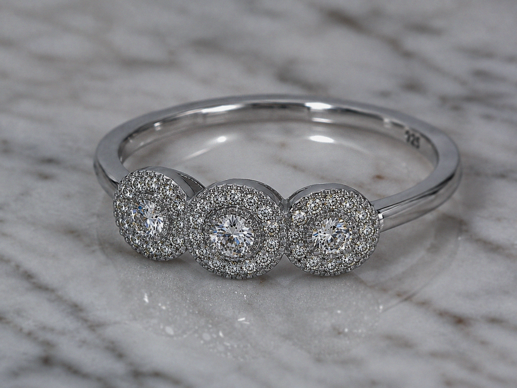 Sterling Silver Cubic Zirconia Triple Halo Ring