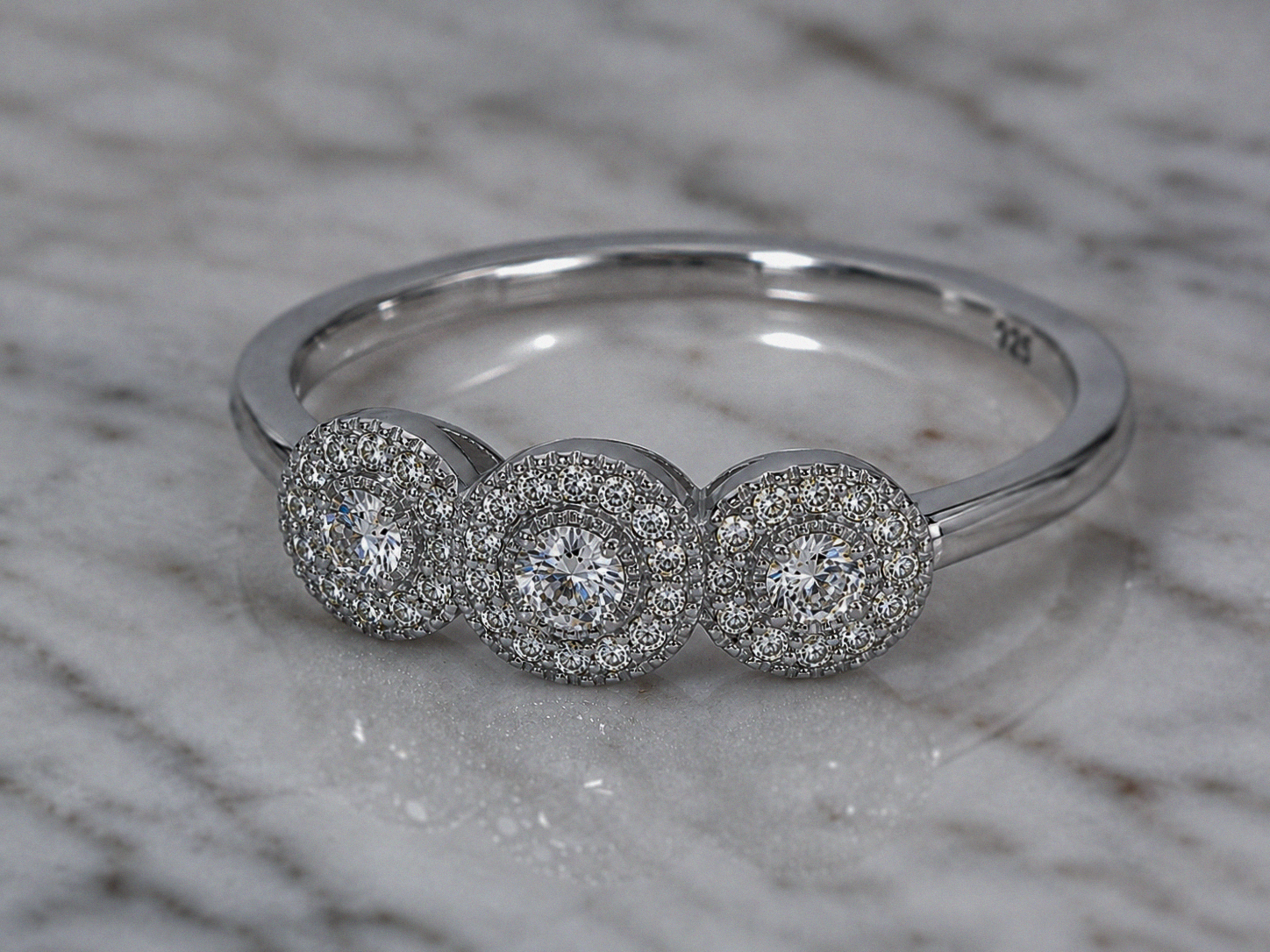 Sterling Silver Cubic Zirconia Triple Halo Ring
