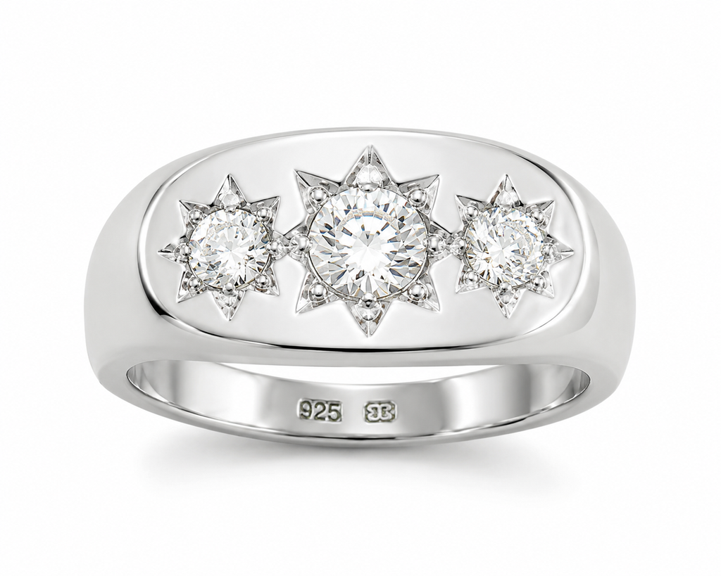 Silver Three Stone Gypsy Ring – CZ Trilogy Design