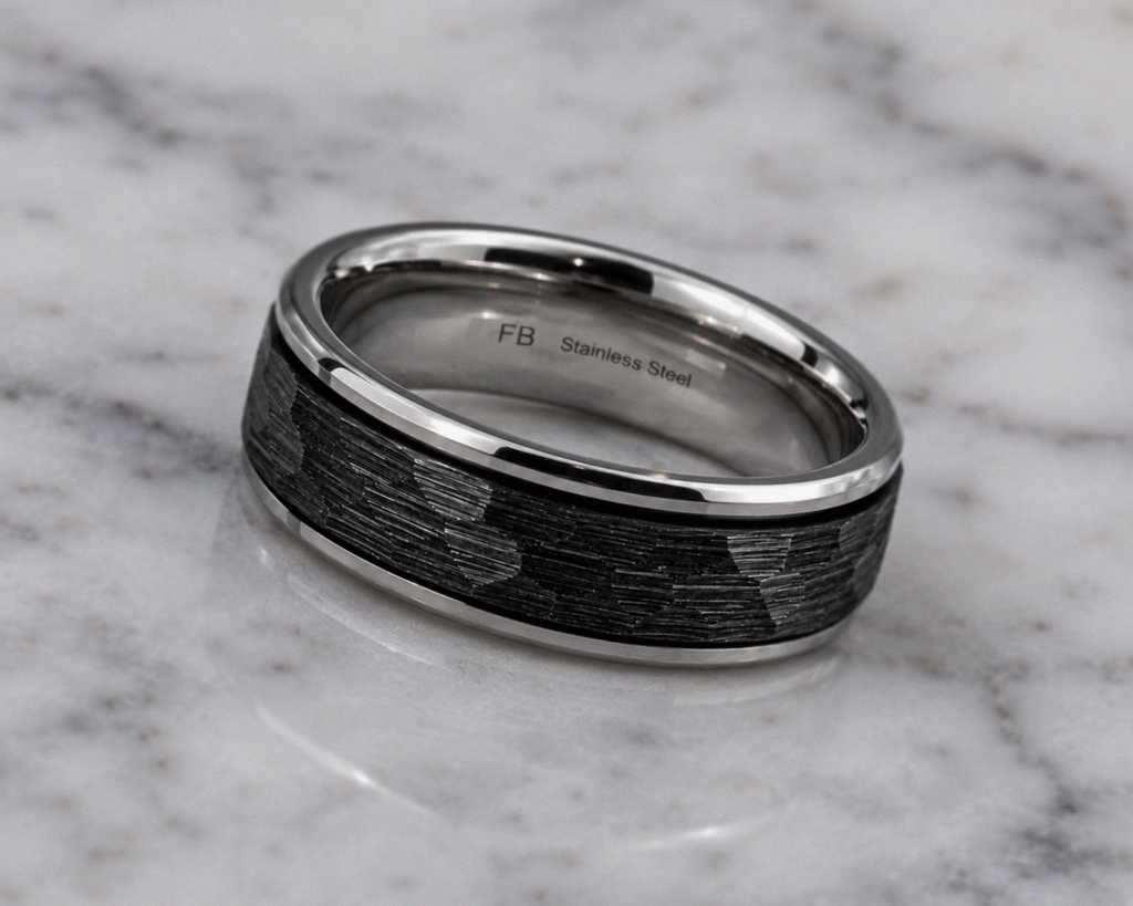 Fred Bennett Stainless Steel Black Faceted Spinner Ring