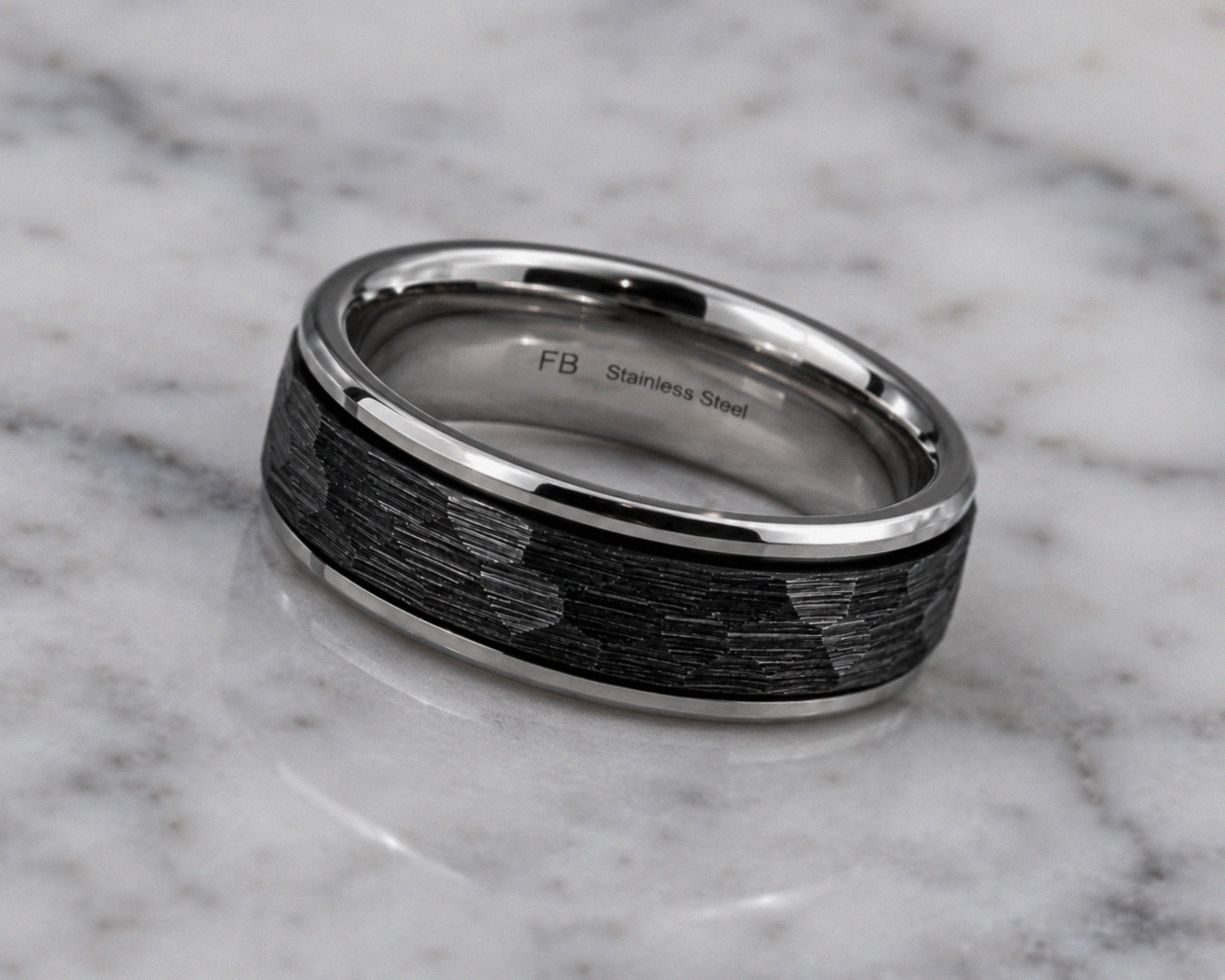 Fred Bennett Stainless Steel Black Faceted Spinner Ring